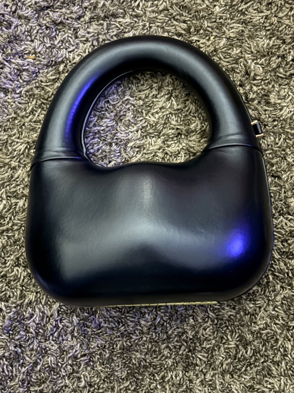 Preowned Mini Black Leather Clutch with Sculpted Handle, Gold Bag Chain Included